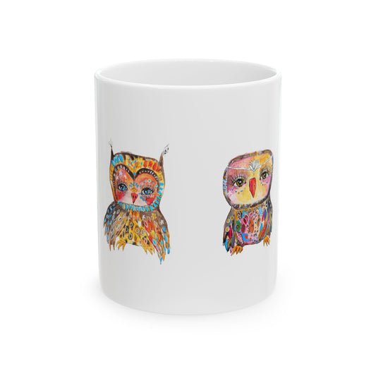Colorful Owl White Ceramic Mug - The Parliament