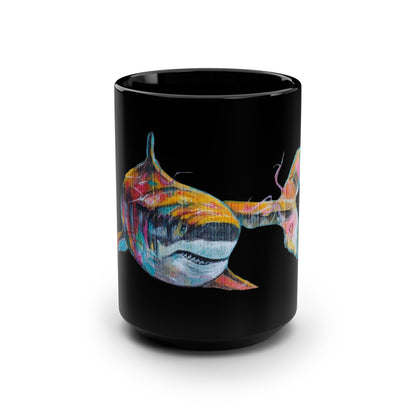 Colorful Cardboard Shark Ceramic Mug | Black 15oz